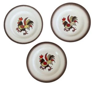 Poppytrail Metlox California Red Rooster Ivory Bread & Butter Plates set of 3